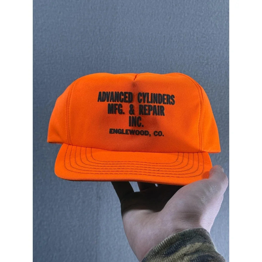 Vintage Advanced Cylinders Hat Cap Snap Back Mens‎ One Size Orange Headliner